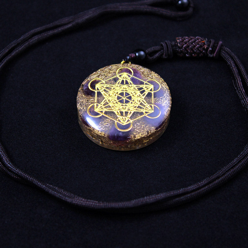 Olivenorma Amethyst Metatron's Cube Symbol Necklace