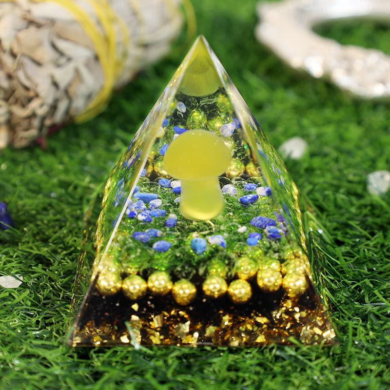 Peridot Lapis Lazuli Mushroom Orgone Pyramid