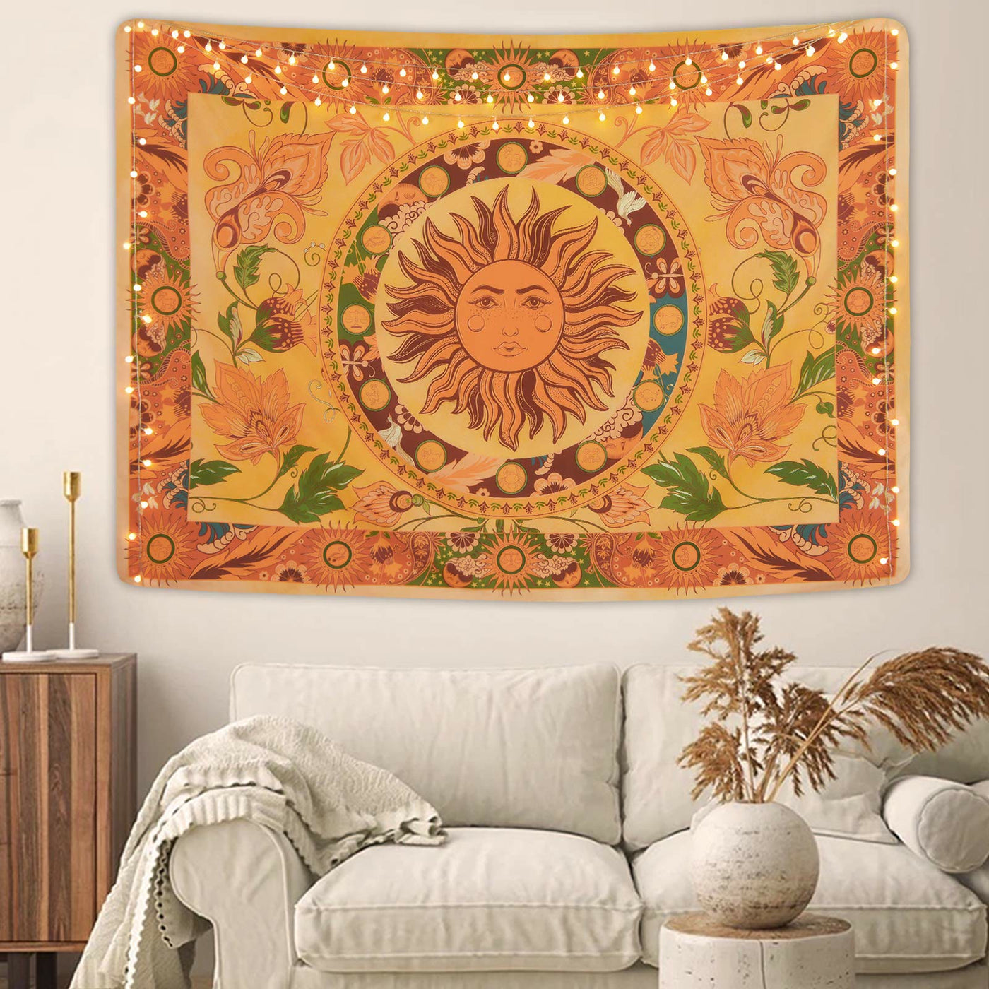 Olivenorma Burning Sun Flower Vines Floral Tapestry