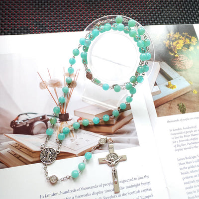 Olivenorma Amazonite Medal Cross Rosary Pendant Necklace - image 6
