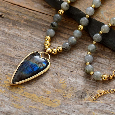 Olivenorma Labradorite Long Heart Shape Pendant Necklace