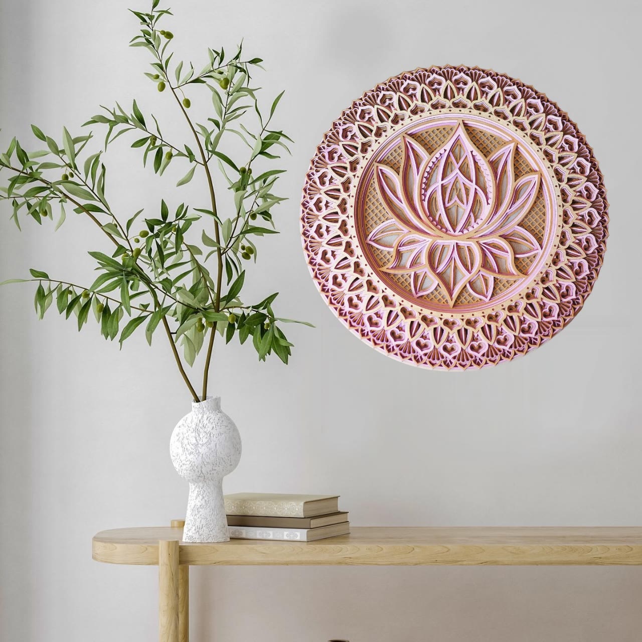 Olivenorma Pink Lotus Mandala 3D Engraving Wall Decor