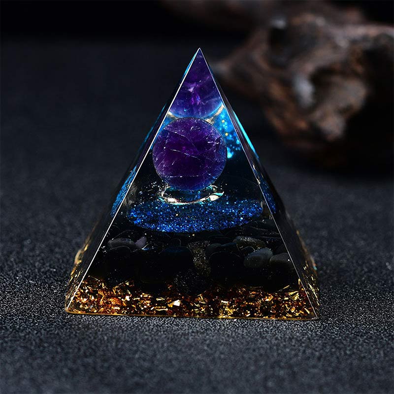 Olivenorma Amethyst Sphere With Blue Quartz Reki Orgone Pyramid