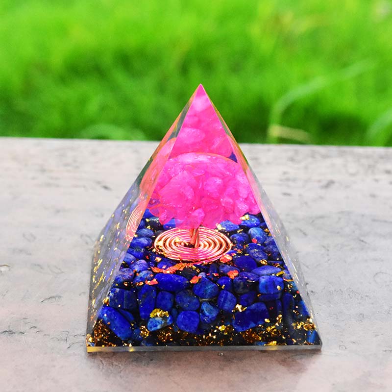 Olivenorma Lapis Lazuli Pink Crystal Tree Of Life Orgone Pyramid