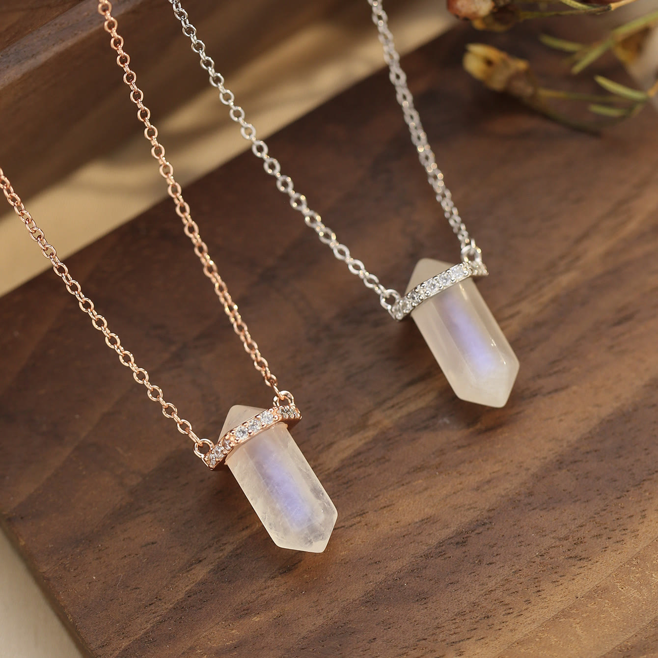 Olivenorma S925 Hexagonal Column Moonstone Crystal Pendant Necklace