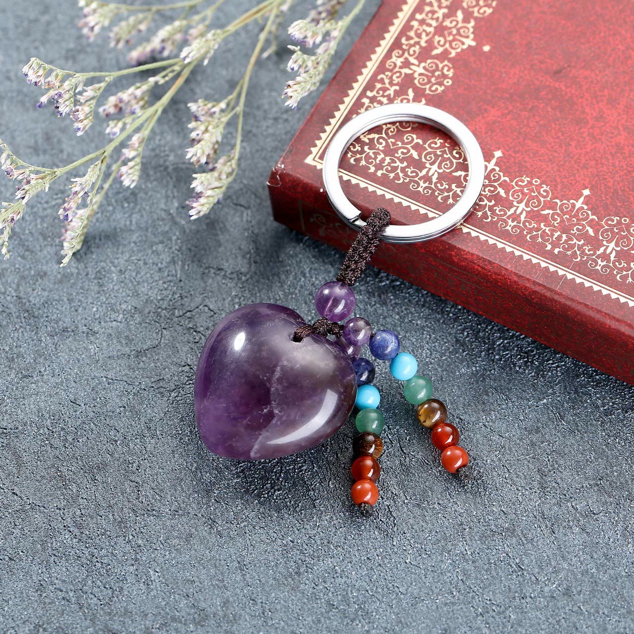 Olivenorma Natural Crystal Heart Keychain