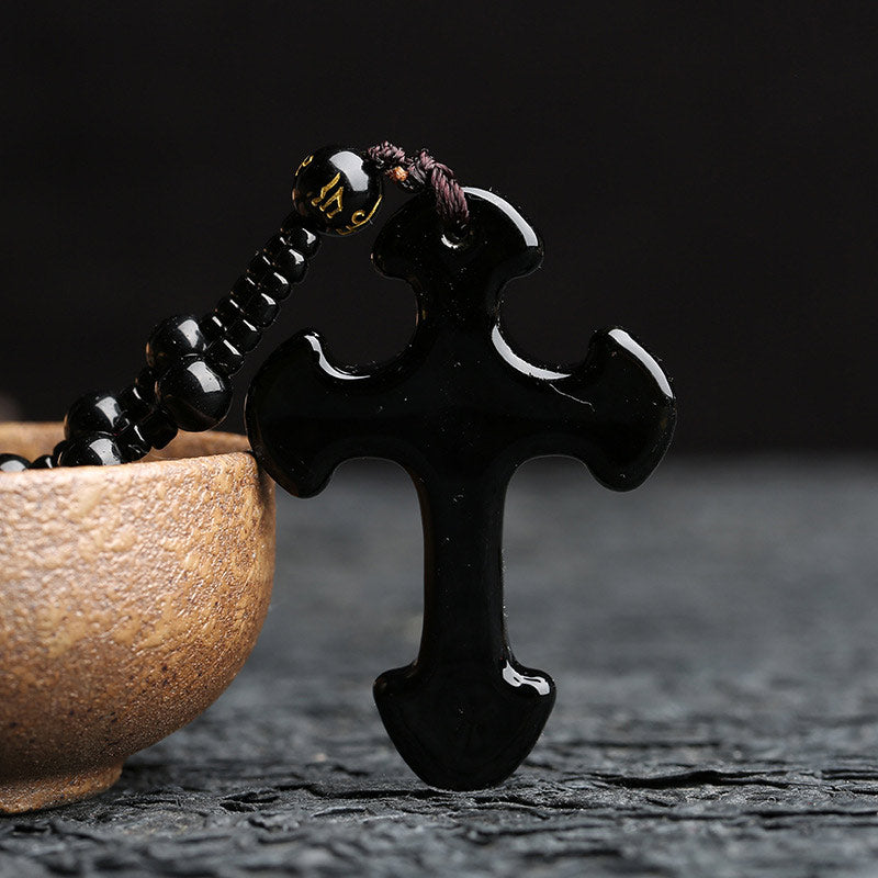 Olivenorma Obsidian Cross Symbol Necklace - image 4