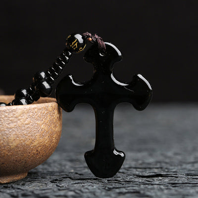 Olivenorma Obsidian Cross Symbol Necklace - image 4