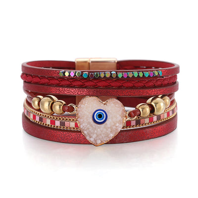 Olivenorma "Triple Protection" Heart Crystal Gold Bead Evil Eye Bracelet