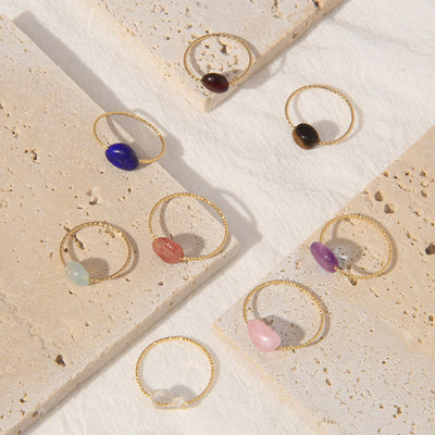 Olivenorma Natural Stone Irregular Crystal Ring Set