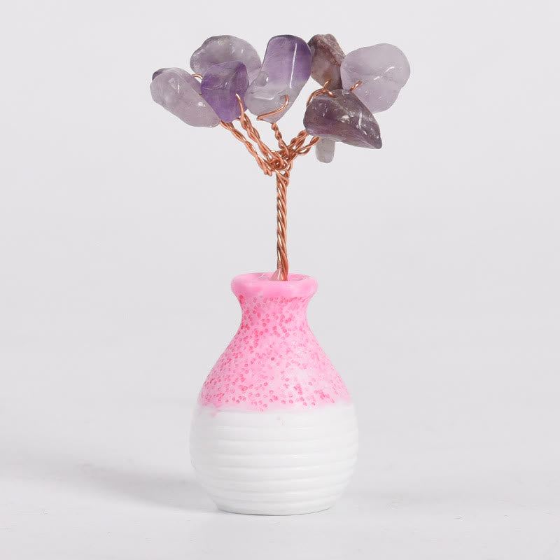 Olivenorma Crystal Tree of Life Pink Vase Gemstone Decoration