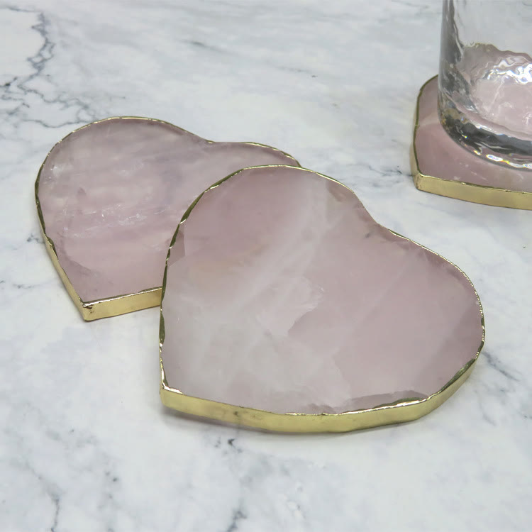 Olivenorma Rose Quartz Heart Shape Coaster Gemstone Decoration