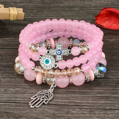 Olivenorma Evil Eye Hamsa Protection 4-Piece Bracelet Set