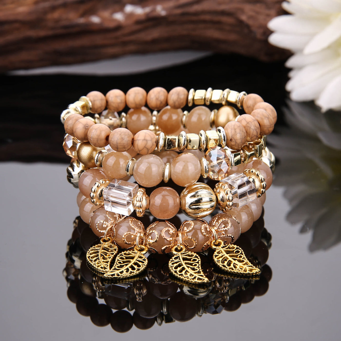 Olivenorma Bohemian Leaf Pendant Accessories Multilayer Bracelet Set