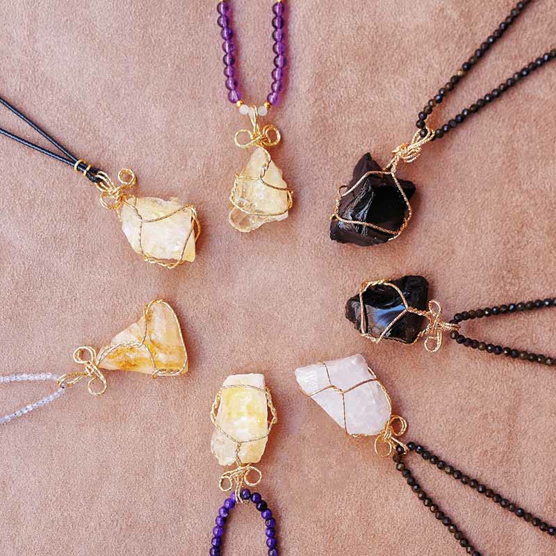 Olivenorma Natural Crystal Rough Handmade Pendant Necklace