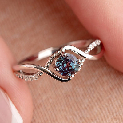 Olivenorma Wave Shaped Blue Alexandrite Engagement Ring