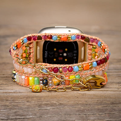 Olivenorma Orange Crystal Beaded Handwoven Fitbit Watch Strap