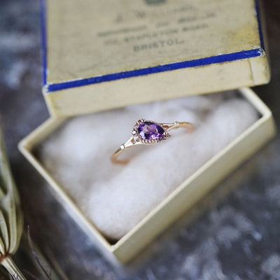 Olivenorma Amethyst White Zircon Water Drop Open Adjustable Ring