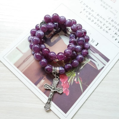 Olivenorma Amethyst Cross Pendant Rosary Bracelet