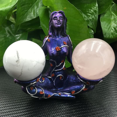 Resin Earth Goddess Crystal Sphere Stand Decoration