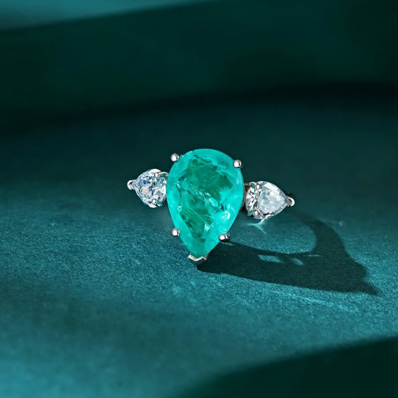 Olivenorma Paraiba Tourmaline White Zircon Exquisite Ring