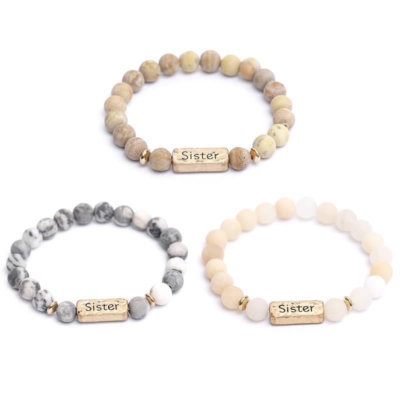 Olivenorma Natural Gemstone Sister Engraving Bracelet