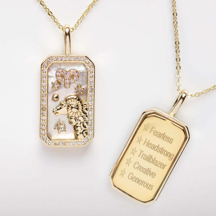 Olivenorma White Zircon 12 Zodiac Engraved Nameplate Necklace