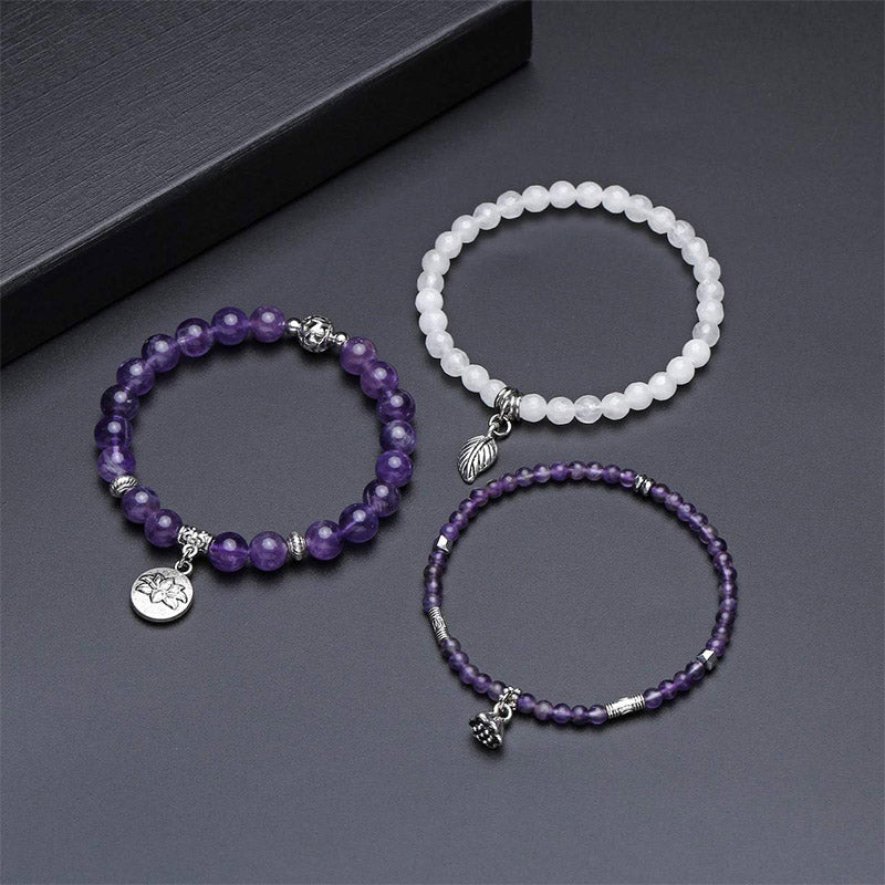 Amethyst Lotus Symbol 3 - Piece Bracelet