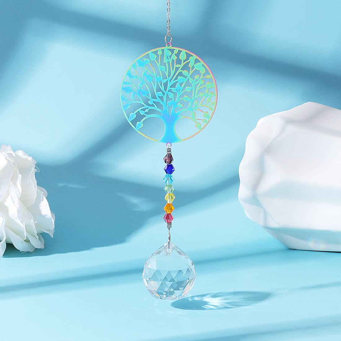 Olivenorma Clear Crystal Hanging Chakra Beads Wind Chime Suncatcher