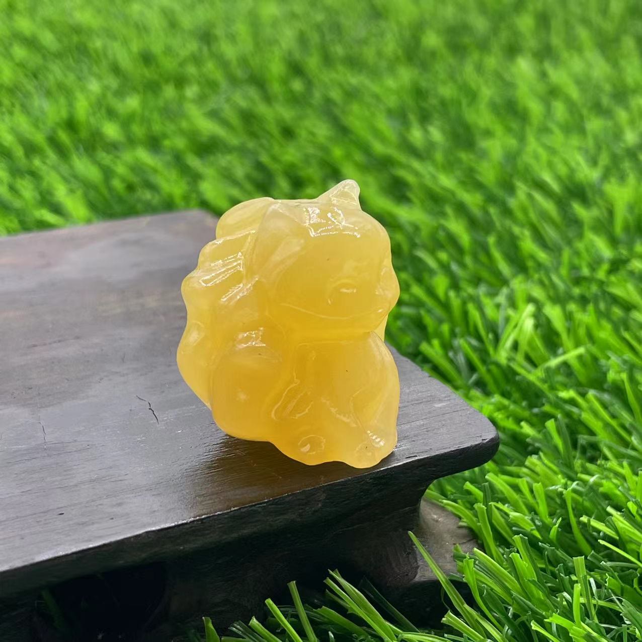 Olivenorma Natural Stone 3cm Nine Tailed Fox Gemstone Decoration - Yellow Jade - image 2