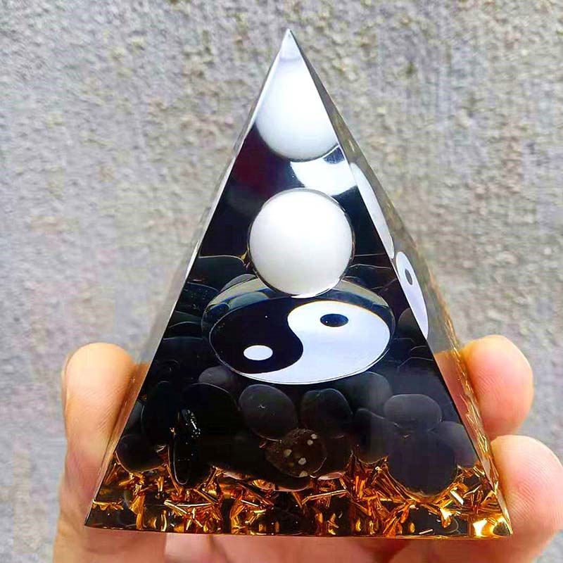 Olivenorma Obsidian with White Jade Healing Orgone Pyramid