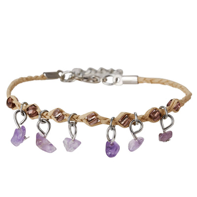 Olivenorma Amethyst Tiger Eye Obsidian Tassel Gravel Braided Bracelet