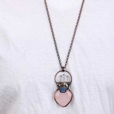 Olivenorma Natural Heart Rose Quartz Irregular Sweater Chain Necklace