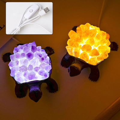 Olivenorma Natural Crystal Cluster Turtle Ornament Lamp Gemstone Decoration