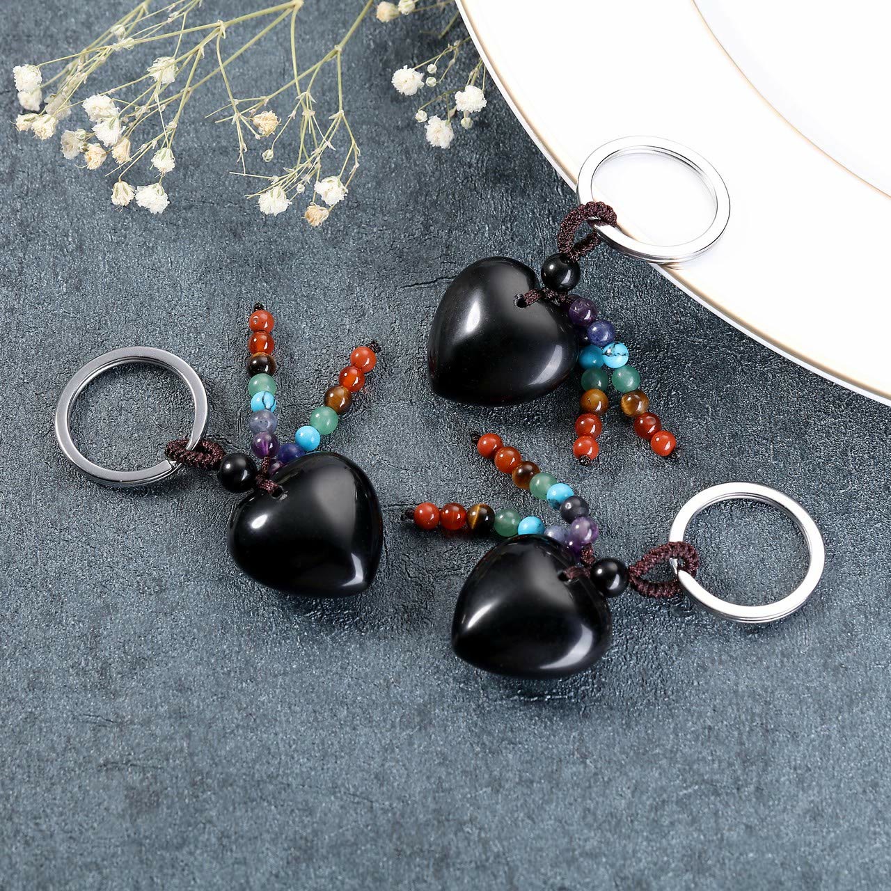 Olivenorma Natural Crystal Heart Keychain - Obsidian - image 15