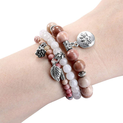 Olivenorma Rhodochrosite Lotus Symbol 3 - Piece Bracelet