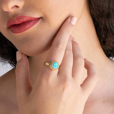 Olivenorma "Peace Energy" - Gold Plated Over 925 Sterling Silver Blue Opal Ring