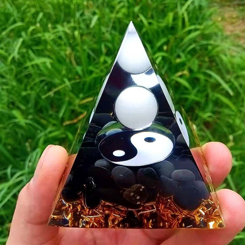 Olivenorma Obsidian with White Jade Healing Orgone Pyramid