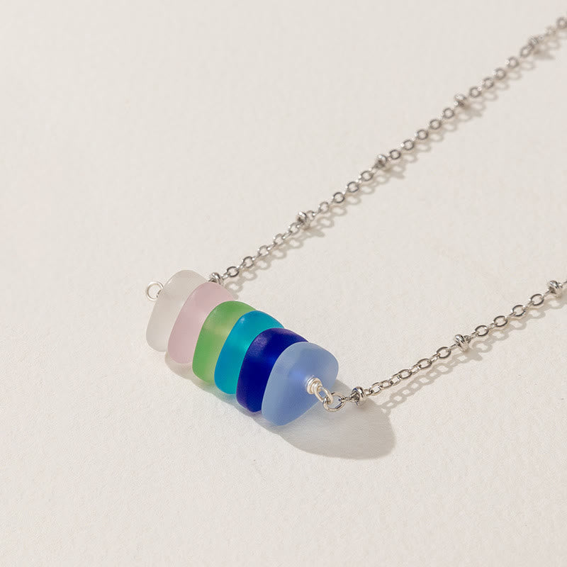 Olivenorma Colorful Sea Glass Geometric Design Necklace