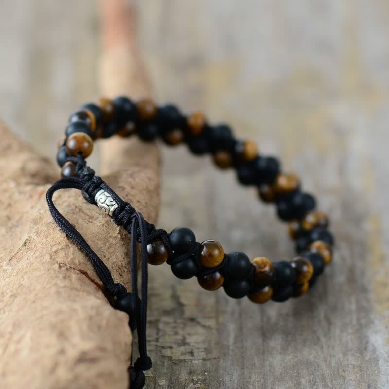 Olivenorma Tiger Eye Black Onyx Beads Braided Bracelet