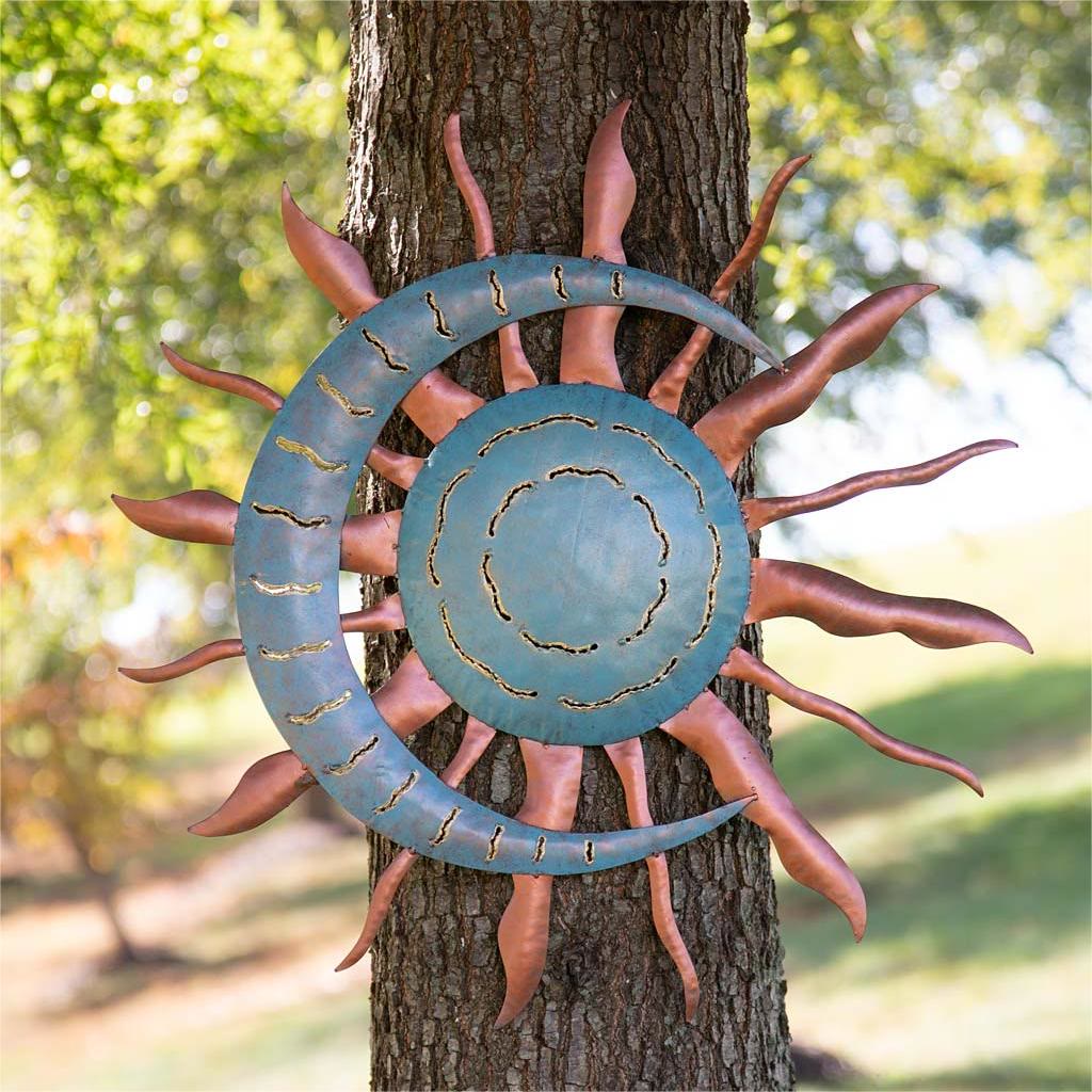 Olivenorma Handcrafted Blue Copper Moon Sun Metal Wall Decor