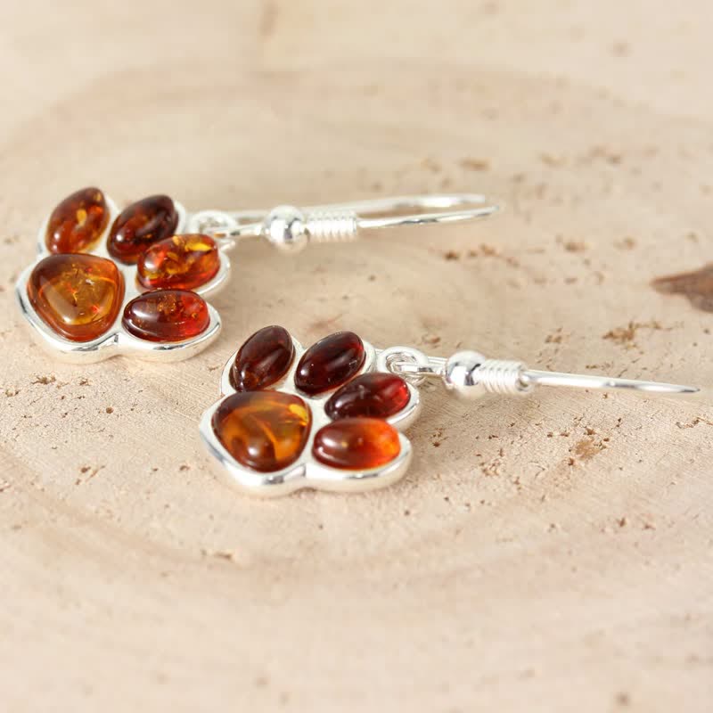 Dog Paw Print Drop Amber Earrings