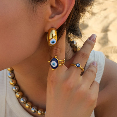 Olivenorma Various Evil Eye Glue Gold Adjustable Open Rings