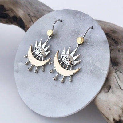 Olivenorma Evil Eye Earrings With Crescent Moon Rays Earrings