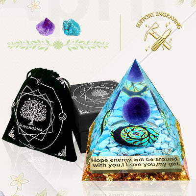 Olivenorma Turquoise With Amethyst Ball Orgone Pyramid