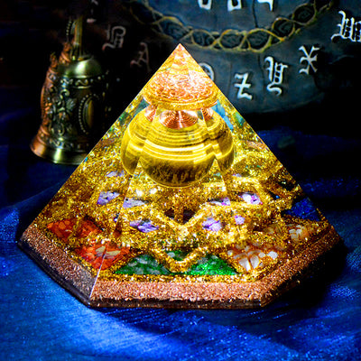 Olivenorma Holy Light-Hexahedral Tiger Eye Crystal Tower Orgone Pyramid