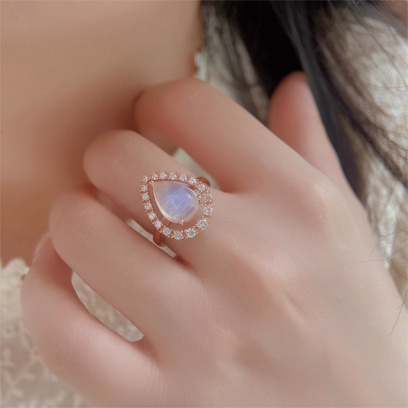 Olivenorma Water Drop Moonstone White Zircon S925 Rose Gold Ring