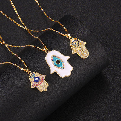 Olivenorma "Good Fortune" Hamsa With Evil Eye Necklace