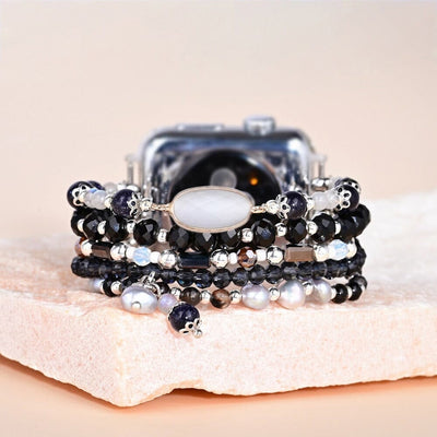 Olivenorma Obsidian White Agate Apple Watch Strap Wrap Bracelet