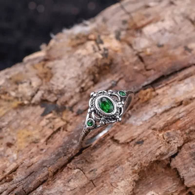 Olivenorma Natural Oval Emerald Engraved Ring